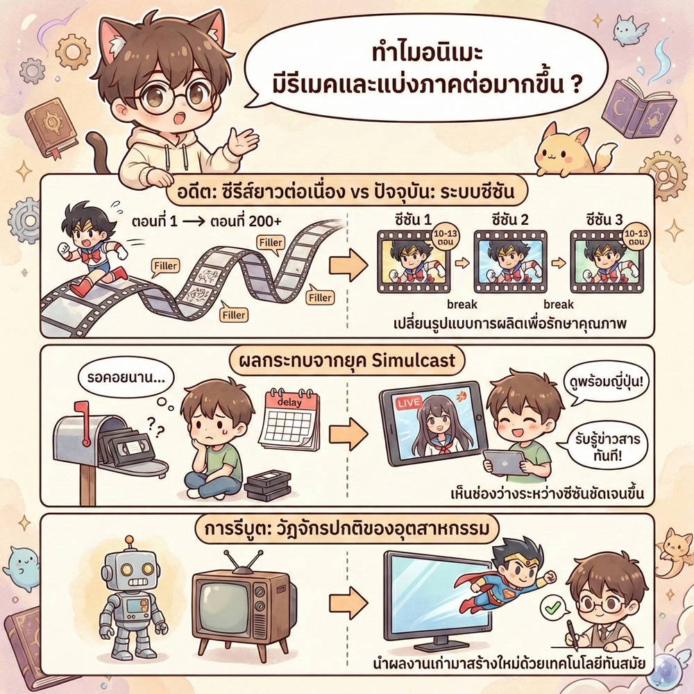 ทำไมอนิเมะ มีรีเมคและแบ่งภาคต่อเริ่มมากขึ้น ? 1 ทำไมอนิเมะ มีรีเมคและแบ่งภาคต่อมากขึ้น