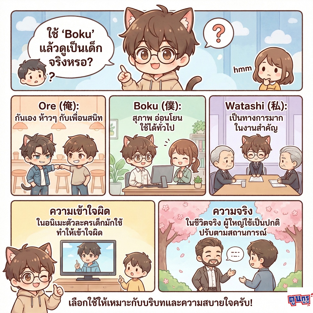 Boku ในภาษาญี่ปุ่น หากผู้ชายใช้จะดูเป็นเด็กไหม ? 1 boku for man ToonGuru